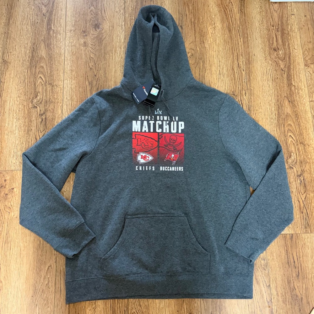 New Fanatics Super Bowl LV Matchup Hoodie Mens 2XL Chiefs vs Buccaneers Gray